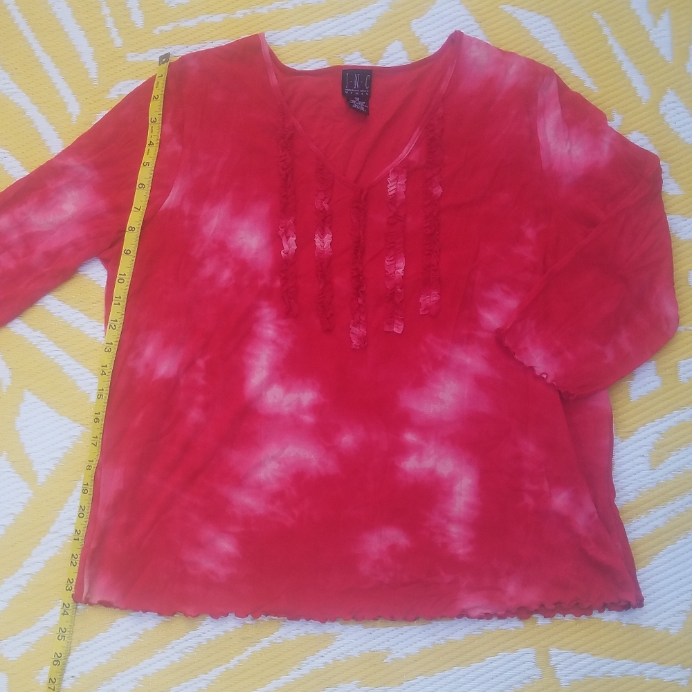 Red Pink Tie Dye Women's plus size 1X XL ruffles stretchy lettuce edge top shirt